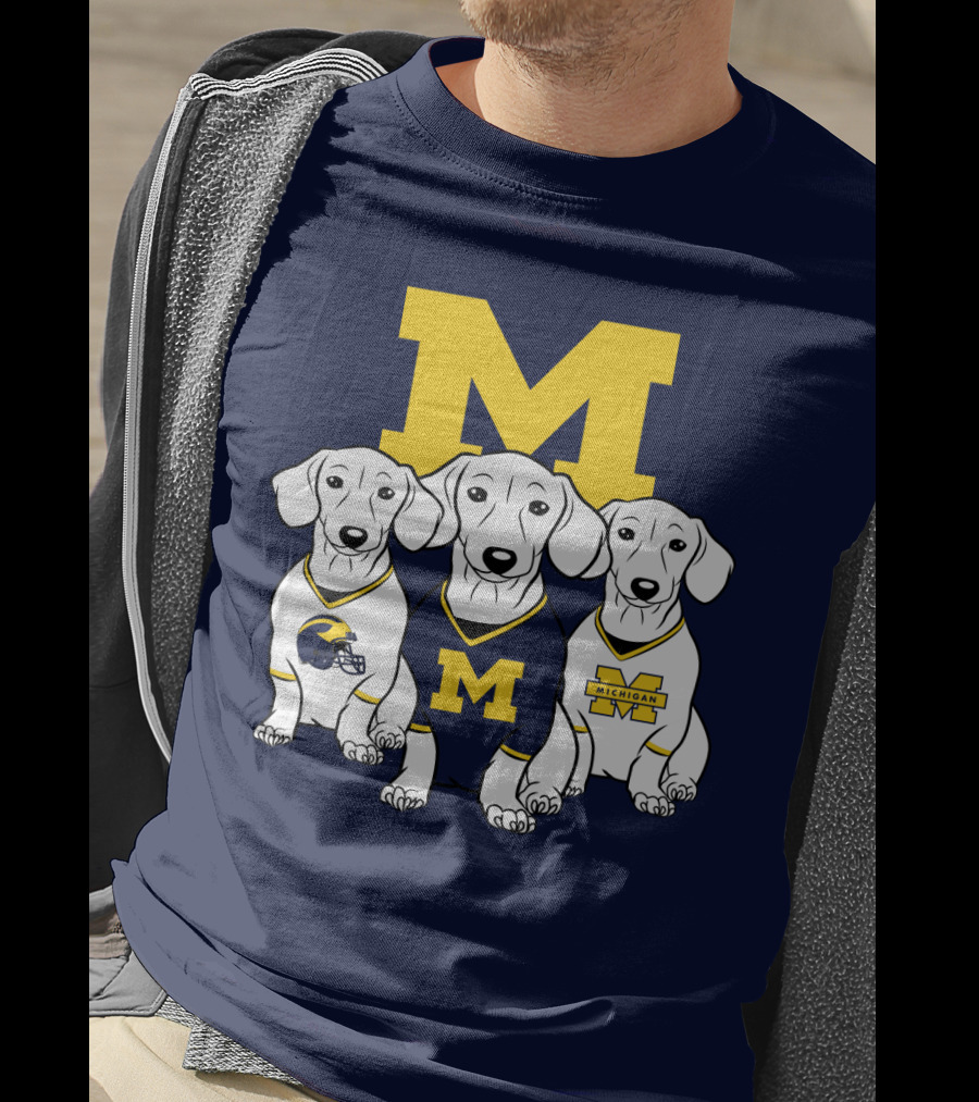 Michigan Wolverines Three Dachshund Dogs T-Shirt