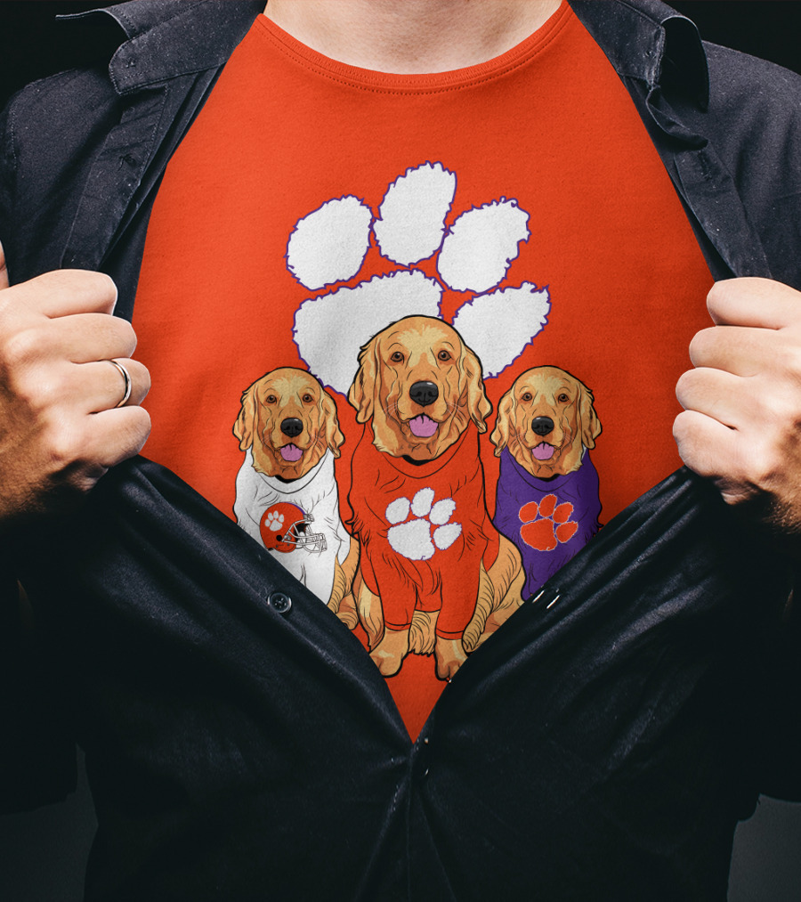 Clemson Tigers Golden Retrievers Trio T-Shirt