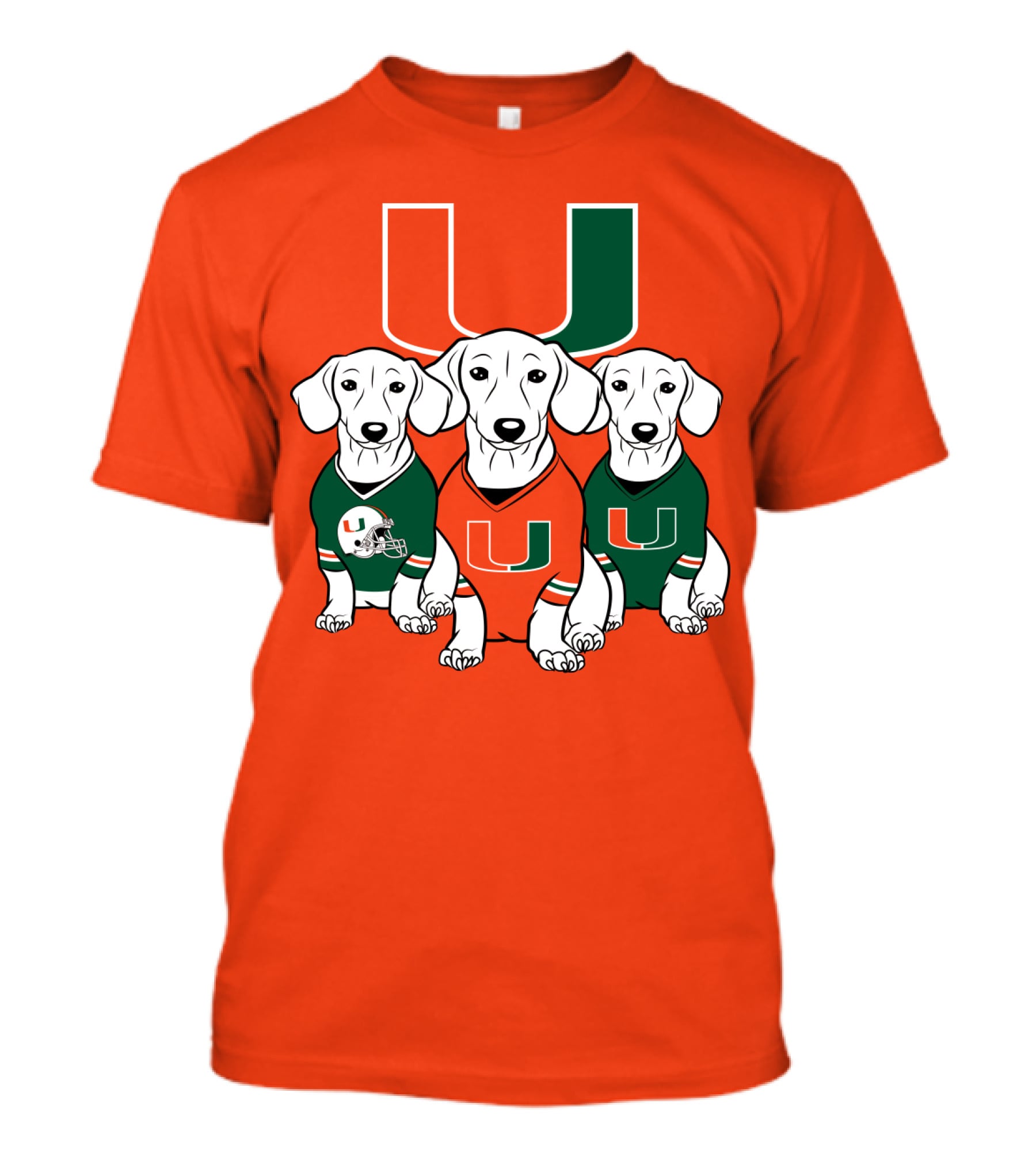 Miami Hurricanes U Logo With Dogs In Team Jerseys T-Shirt