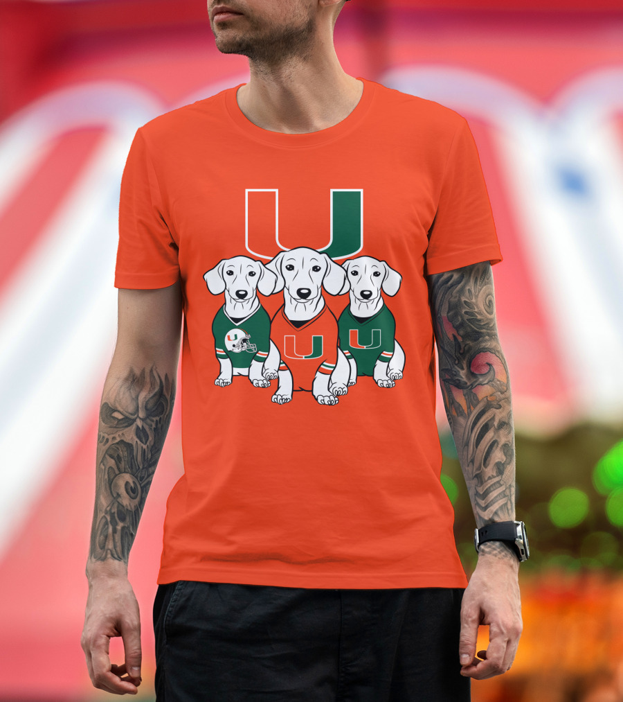 Miami Hurricanes U Logo With Dogs In Team Jerseys T-Shirt
