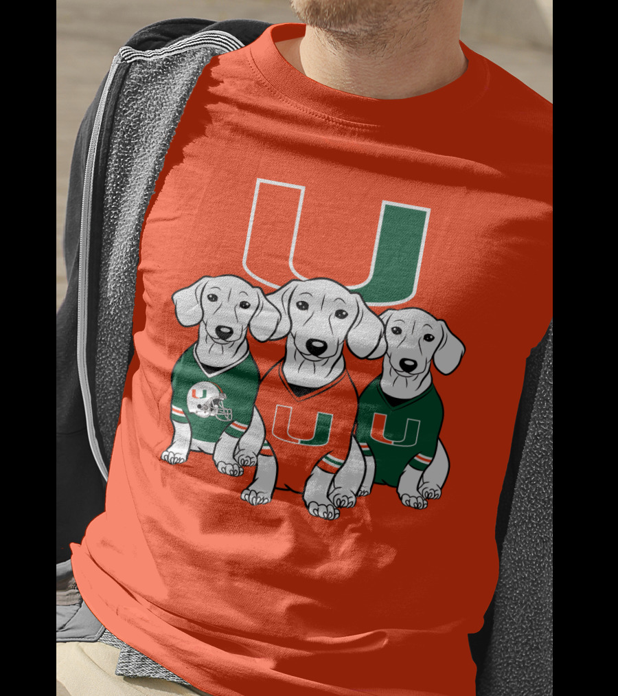 Miami Hurricanes U Logo With Dogs In Team Jerseys T-Shirt