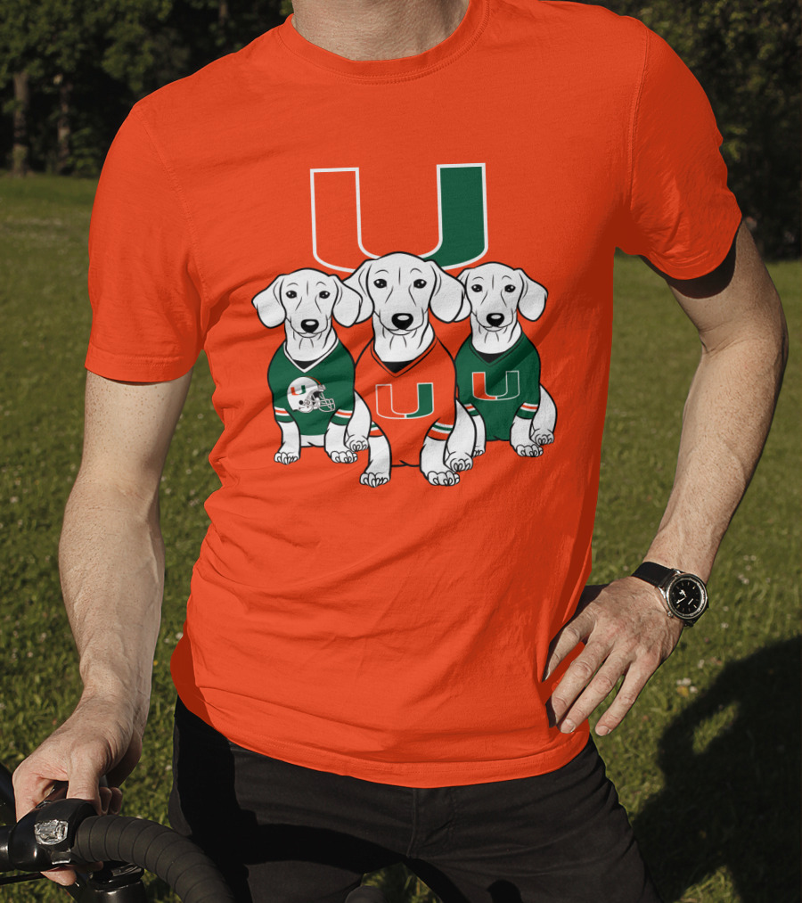 Miami Hurricanes U Logo With Dogs In Team Jerseys T-Shirt