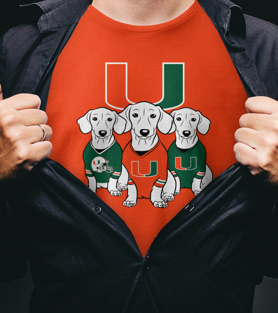 Miami Hurricanes U Logo With Dogs In Team Jerseys T-Shirt