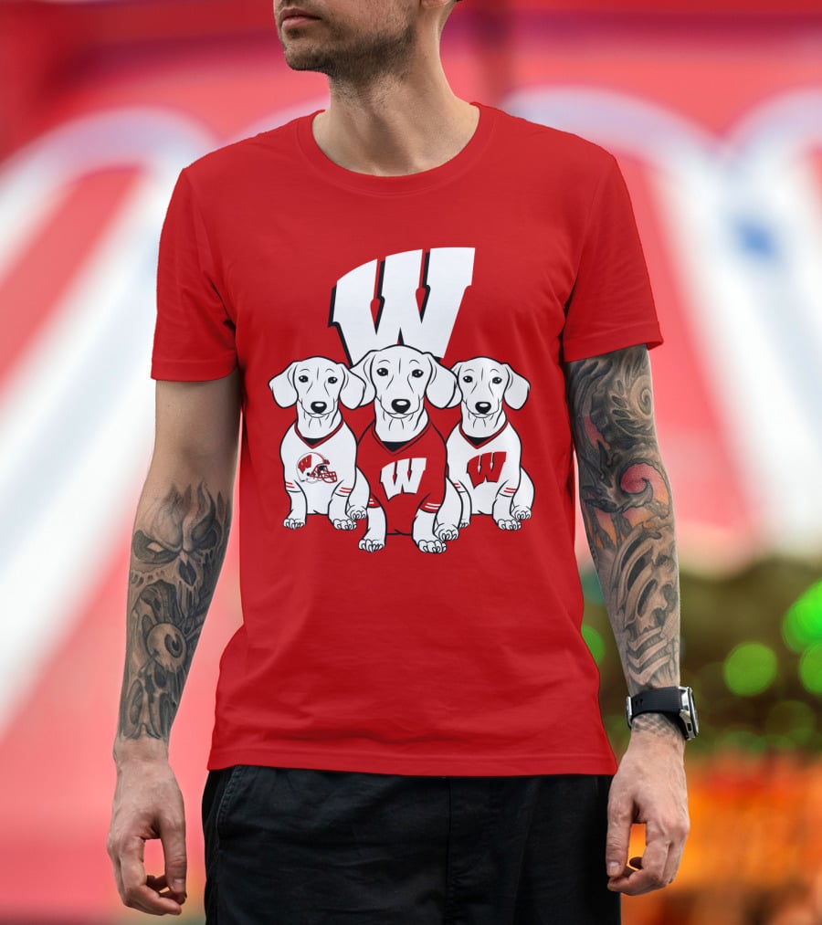 Wisconsin W Dachsund Trio Football Helmets And Jerseys T-Shirt