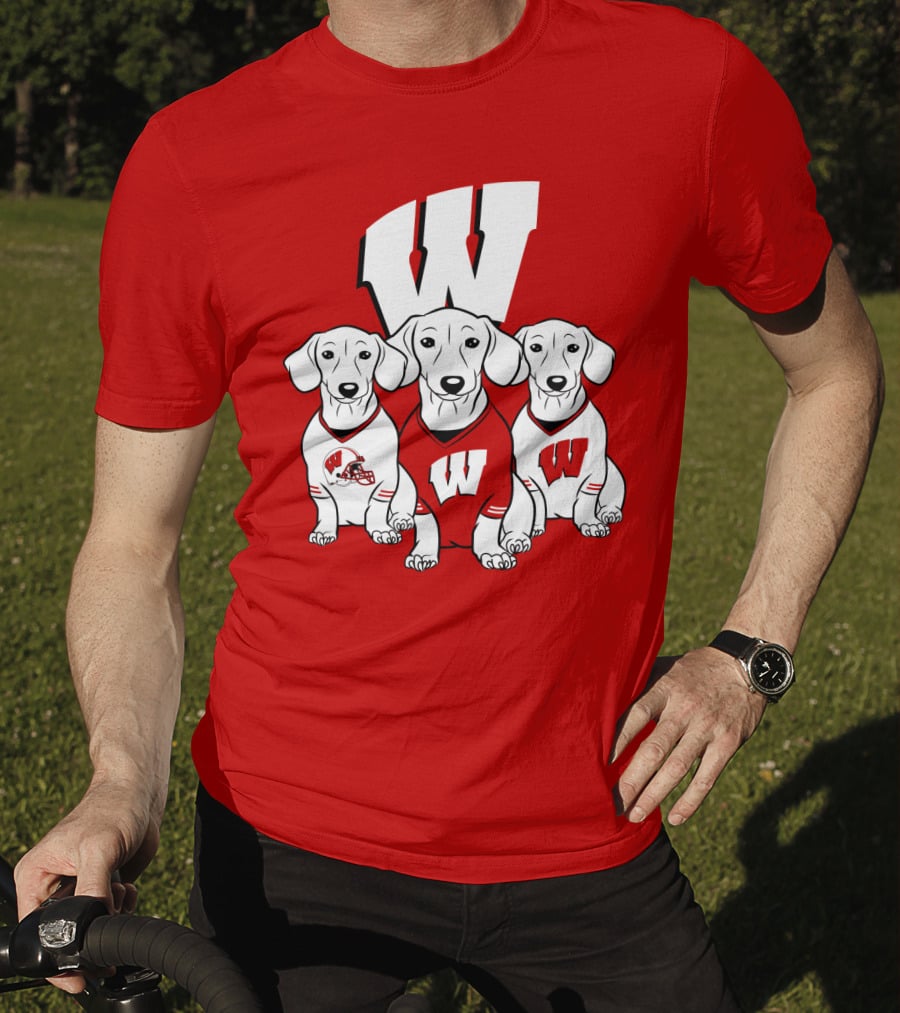 Wisconsin W Dachsund Trio Football Helmets And Jerseys T-Shirt