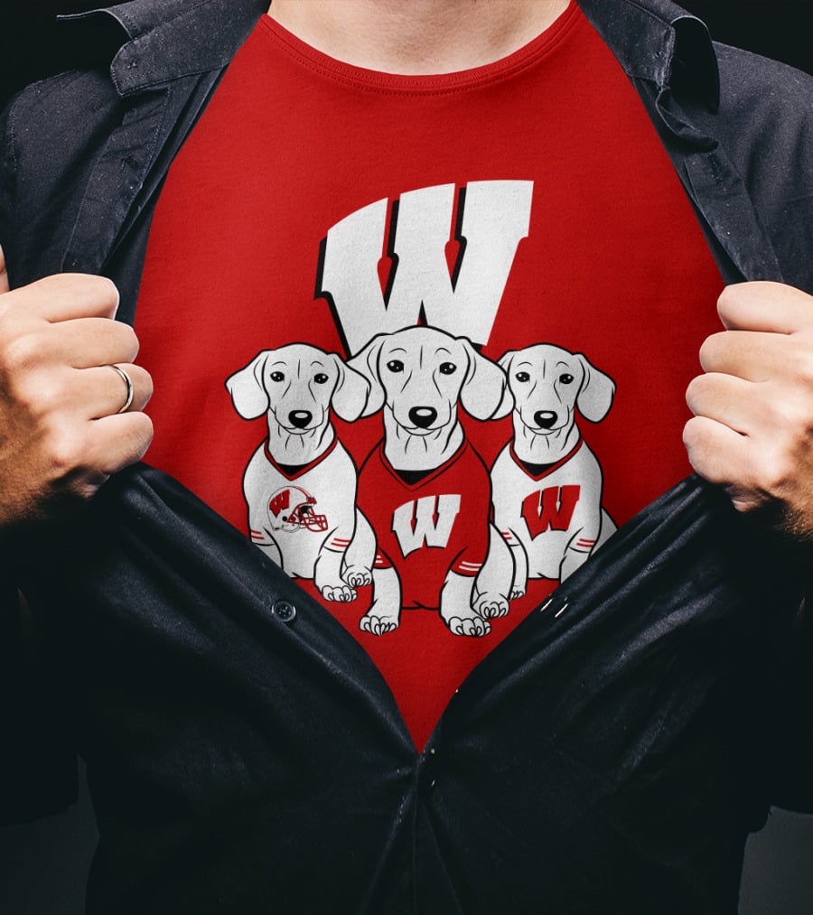 Wisconsin W Dachsund Trio Football Helmets And Jerseys T-Shirt