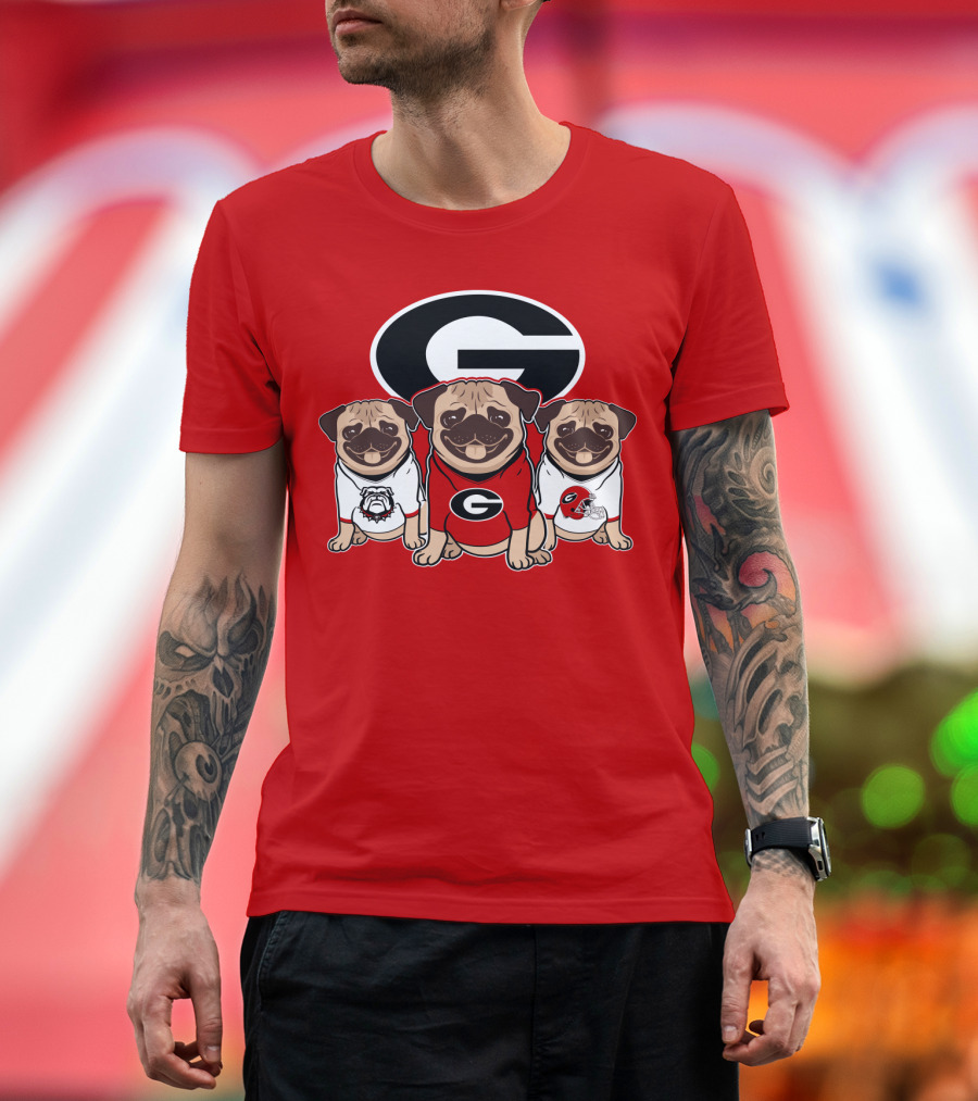 Georgia Bulldogs Pug Dogs Football Fan T-Shirt