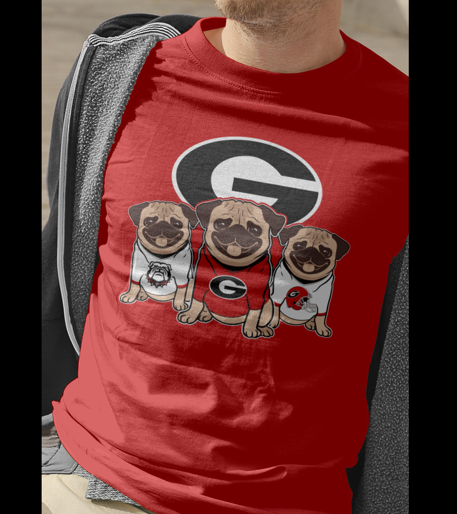 Georgia Bulldogs Pug Dogs Football Fan T-Shirt