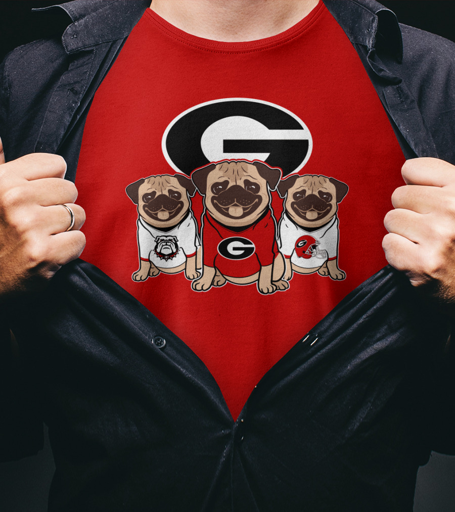 Georgia Bulldogs Pug Dogs Football Fan T-Shirt