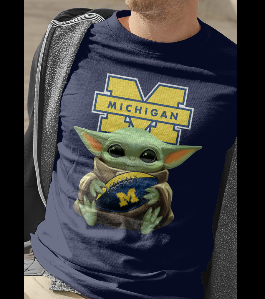 Michigan Wolverines Baby Yoda Football T-Shirt