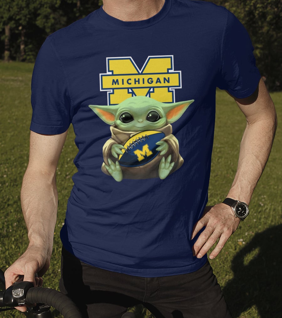 Michigan Wolverines Baby Yoda Football T-Shirt