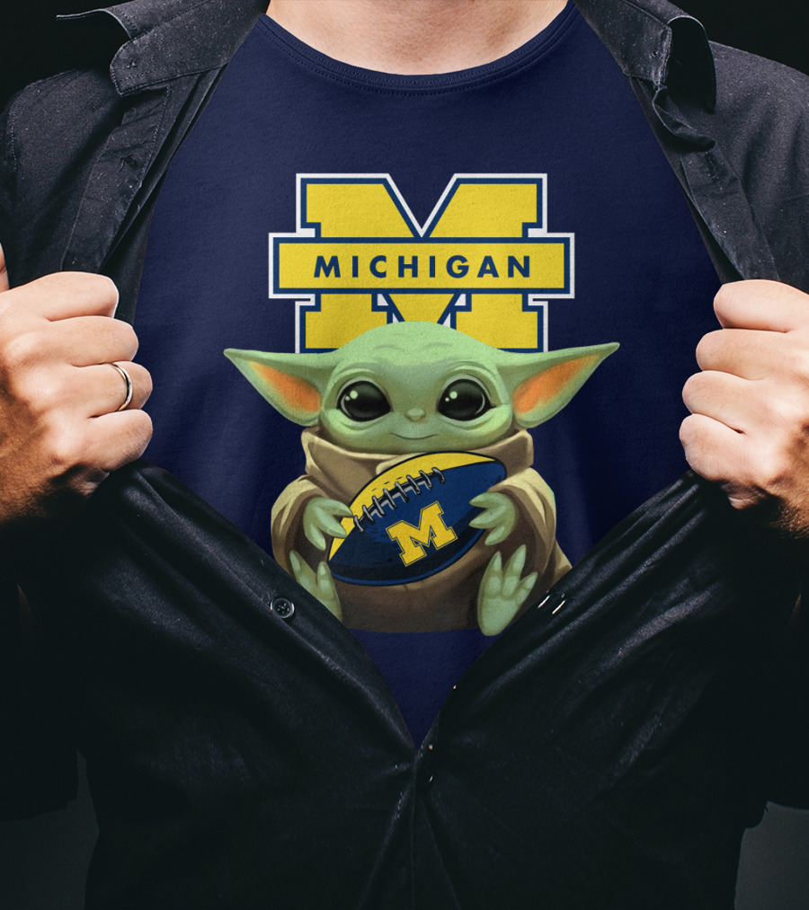Michigan Wolverines Baby Yoda Football T-Shirt