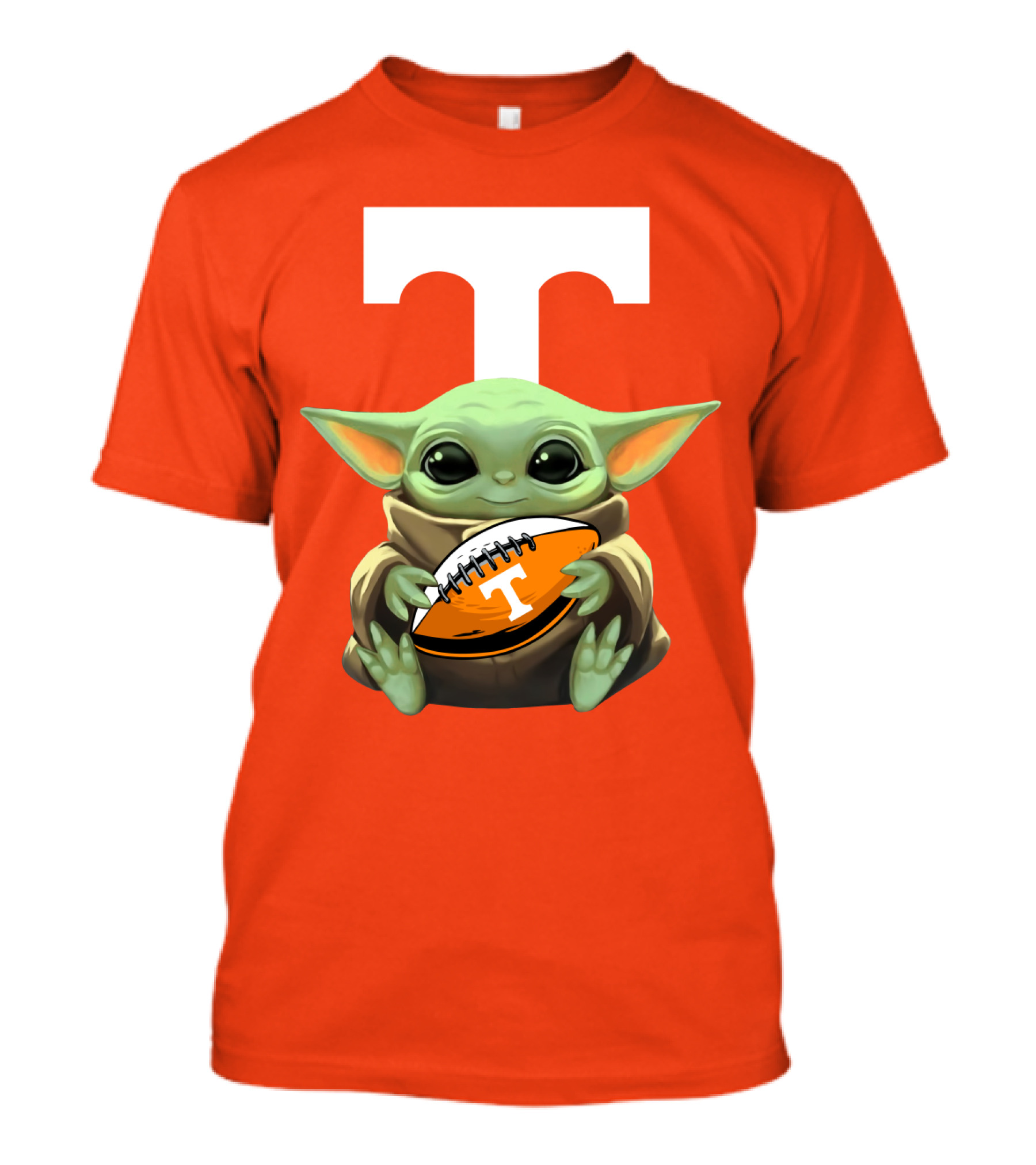 Baby Yoda Holding Tennessee Volunteers Football Ball T-Shirt