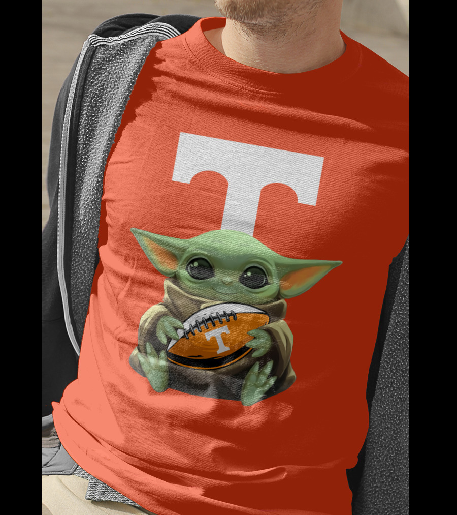Baby Yoda Holding Tennessee Volunteers Football Ball T-Shirt