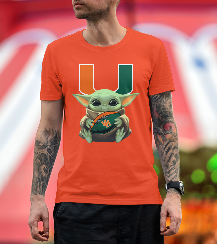 Baby Yoda Miami Hurricanes Football Fan T-Shirt