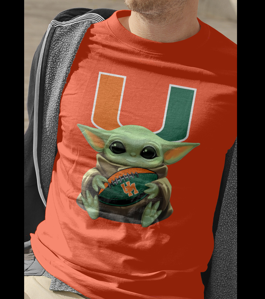 Baby Yoda Miami Hurricanes Football Fan T-Shirt