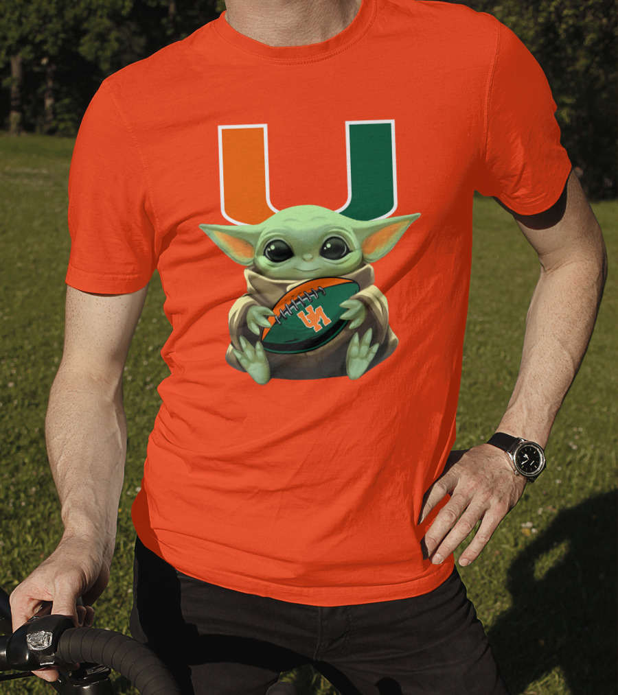 Baby Yoda Miami Hurricanes Football Fan T-Shirt