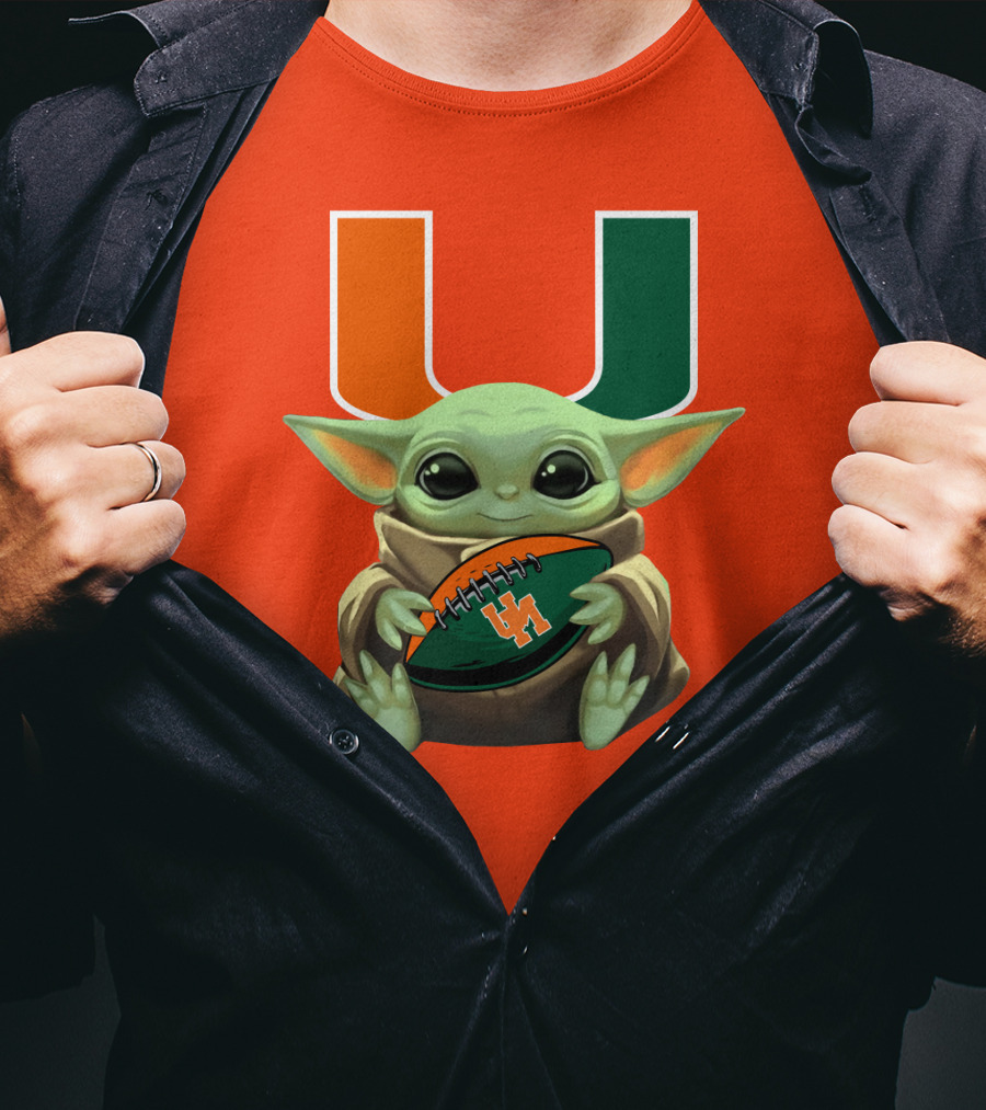 Baby Yoda Miami Hurricanes Football Fan T-Shirt