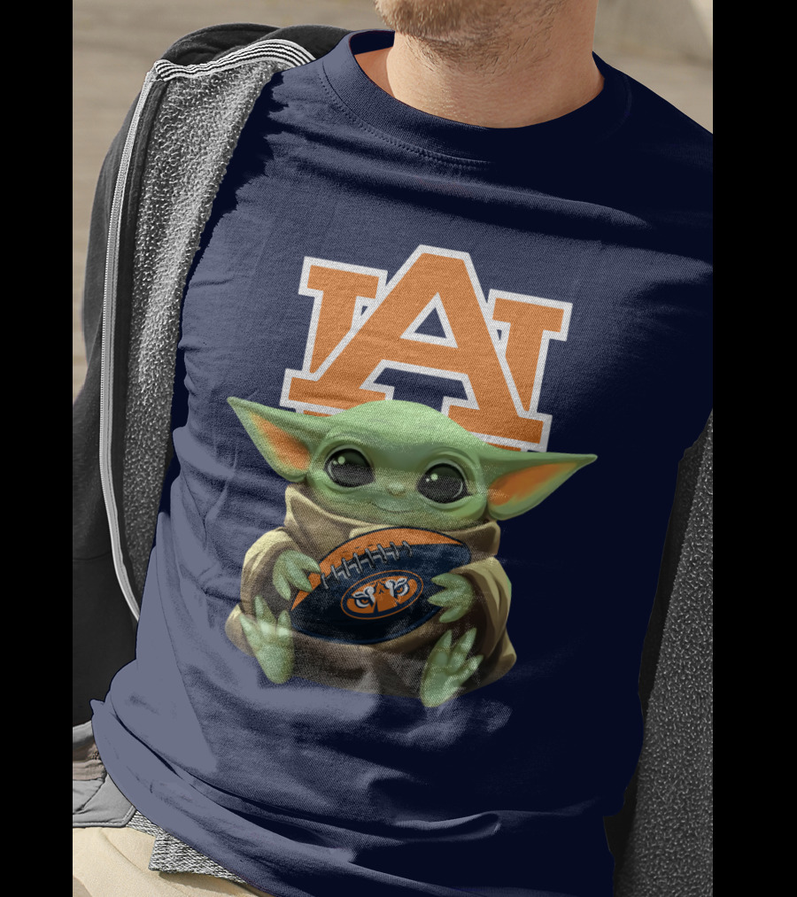 Baby Yoda Holding Football Auburn Tigers T-Shirt