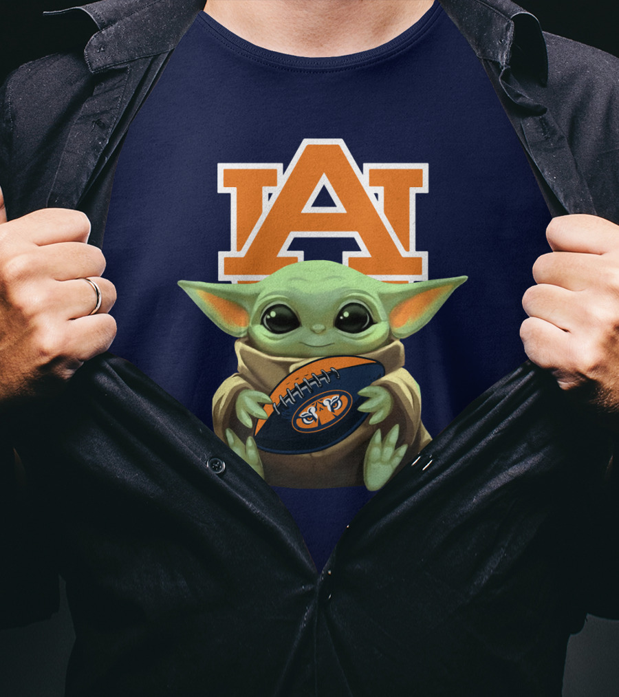 Baby Yoda Holding Football Auburn Tigers T-Shirt