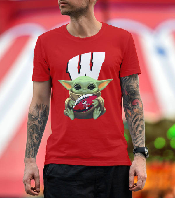 Premium T-Shirt: Baby Yoda Wisconsin Badgers Football T-Shirt Baby Yoda Wisconsin Badgers Football T-Shirt