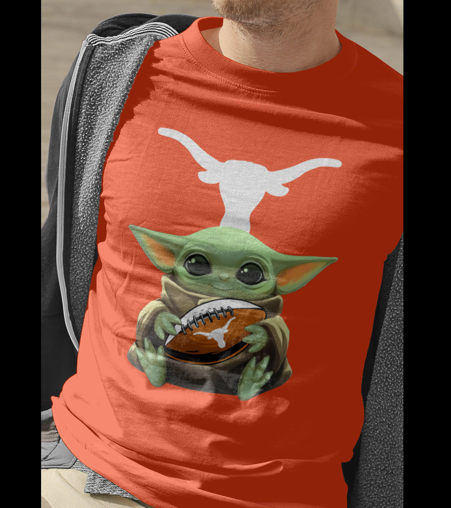 Baby Yoda Longhorns Football Logo Orange Background T-Shirt