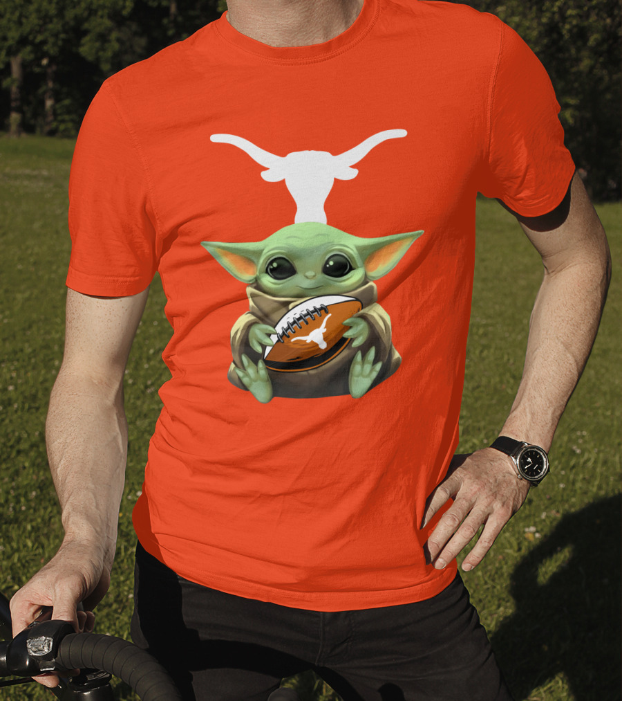 Baby Yoda Longhorns Football Logo Orange Background T-Shirt