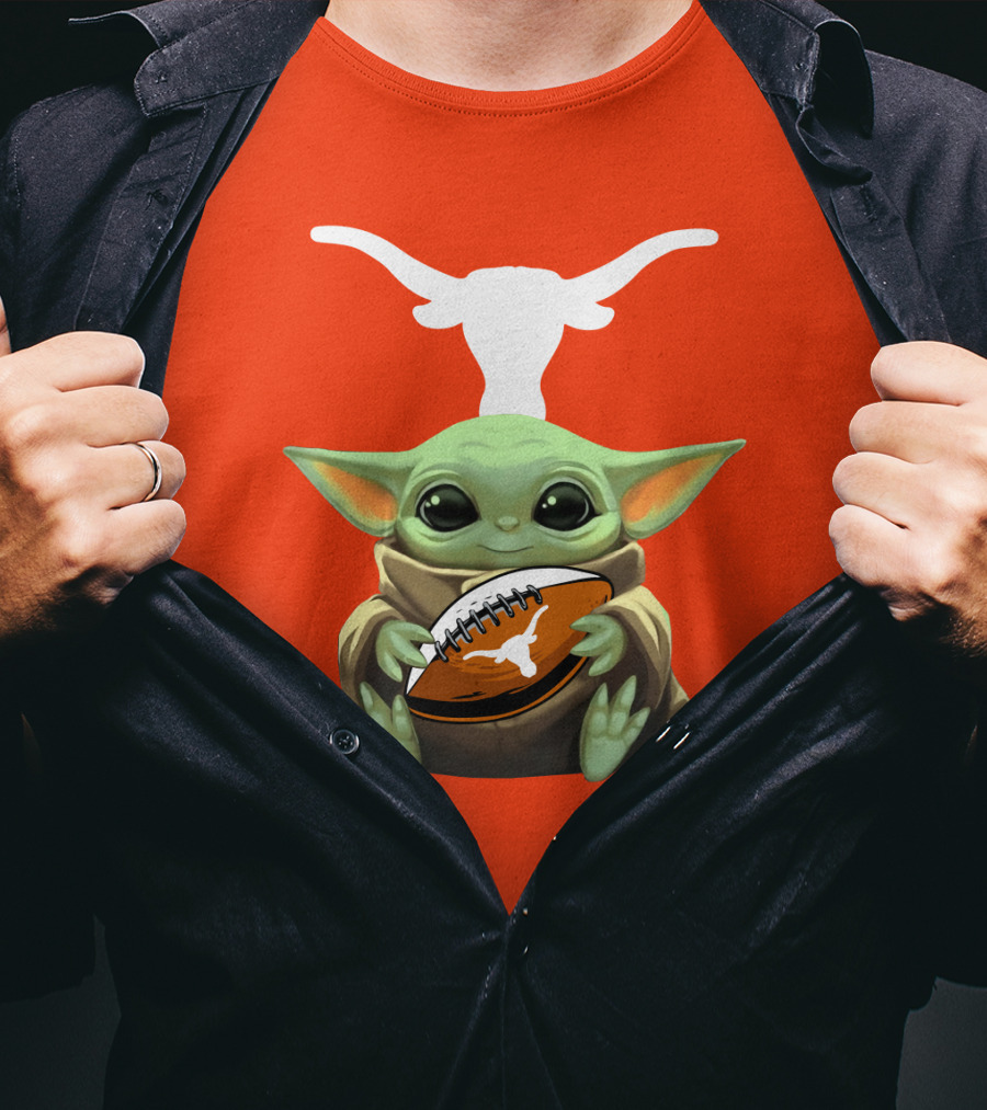 Baby Yoda Longhorns Football Logo Orange Background T-Shirt