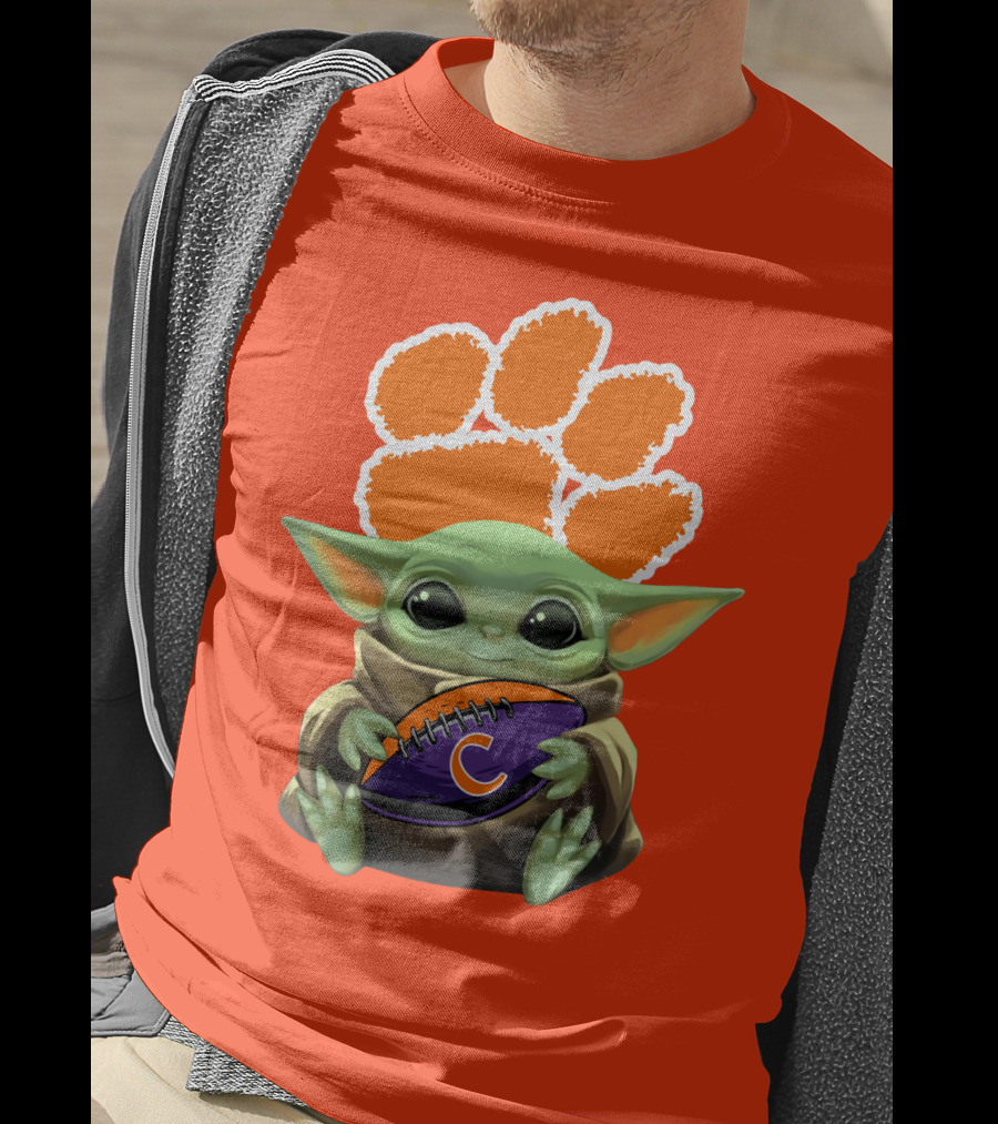 Clemson Tigers Baby Yoda Football Fan T-Shirt