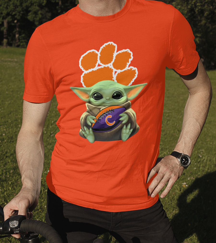 Clemson Tigers Baby Yoda Football Fan T-Shirt
