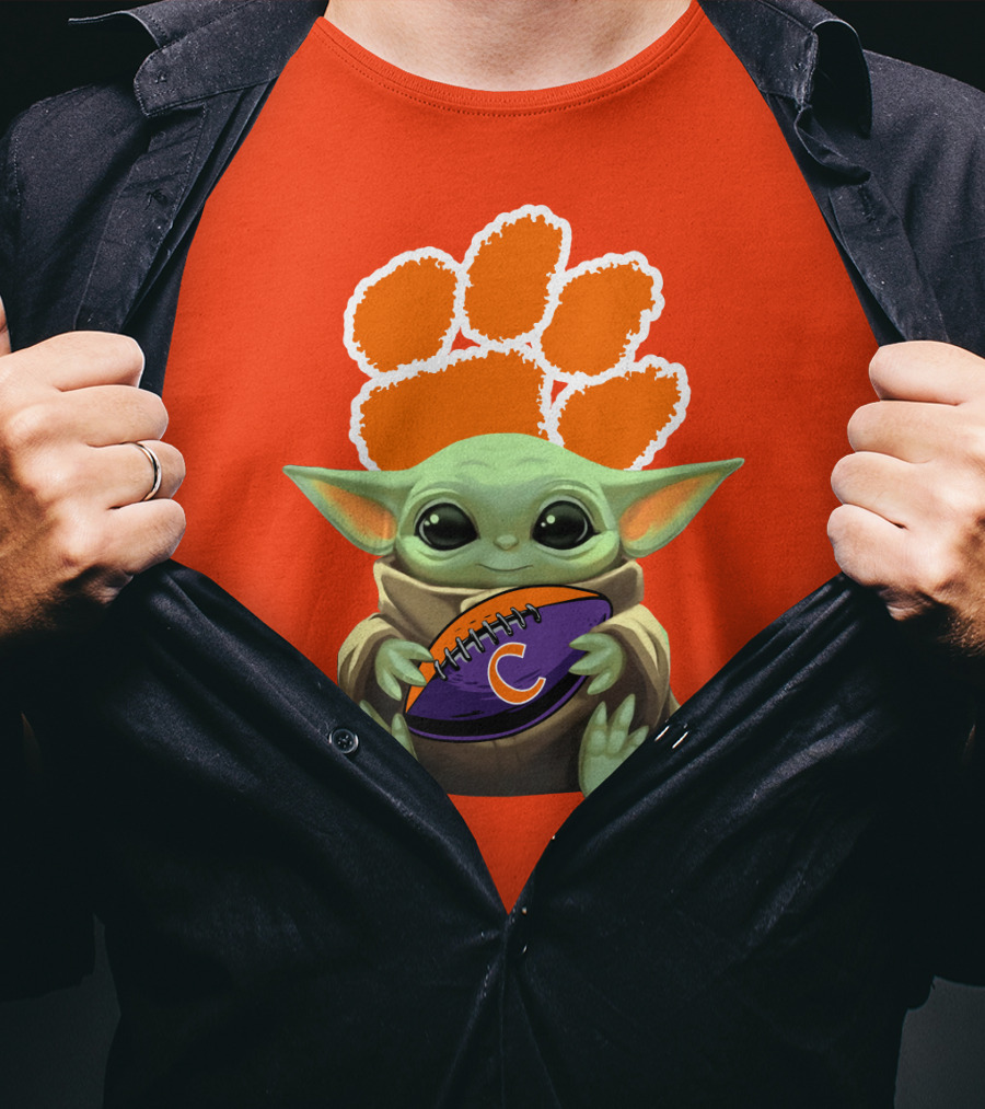Clemson Tigers Baby Yoda Football Fan T-Shirt