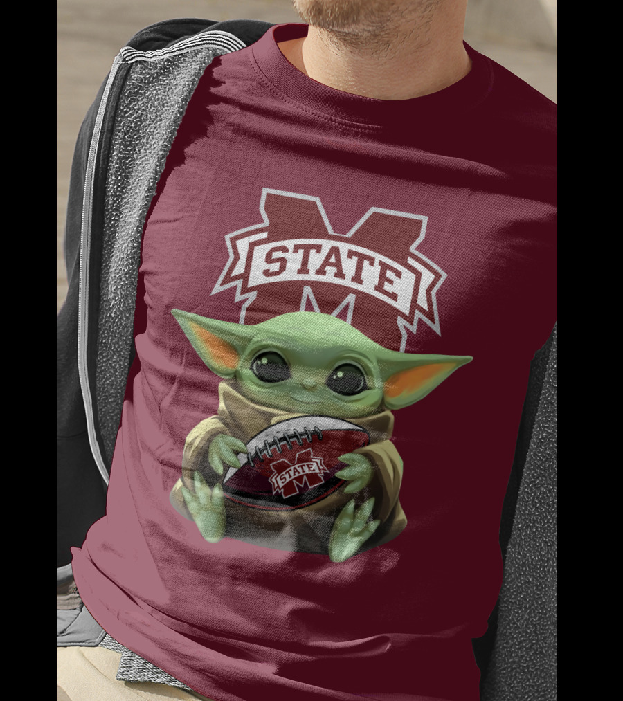Baby Yoda Holding Mississippi State Bulldogs Football T-Shirt