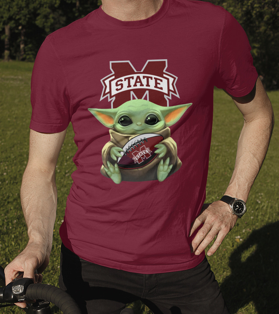 Baby Yoda Holding Mississippi State Bulldogs Football T-Shirt