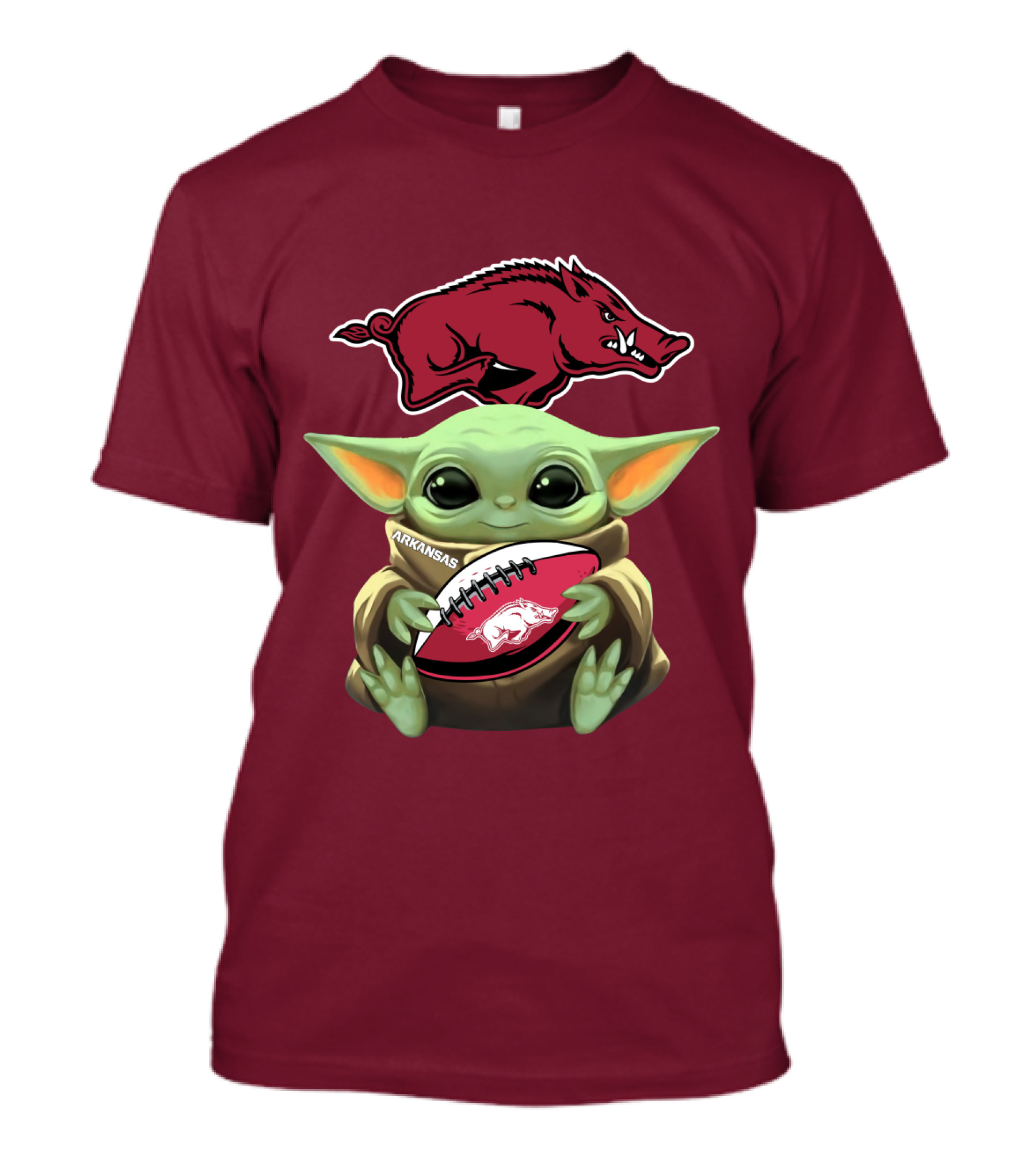Arkansas Razorbacks Baby Yoda Football Fan T-Shirt