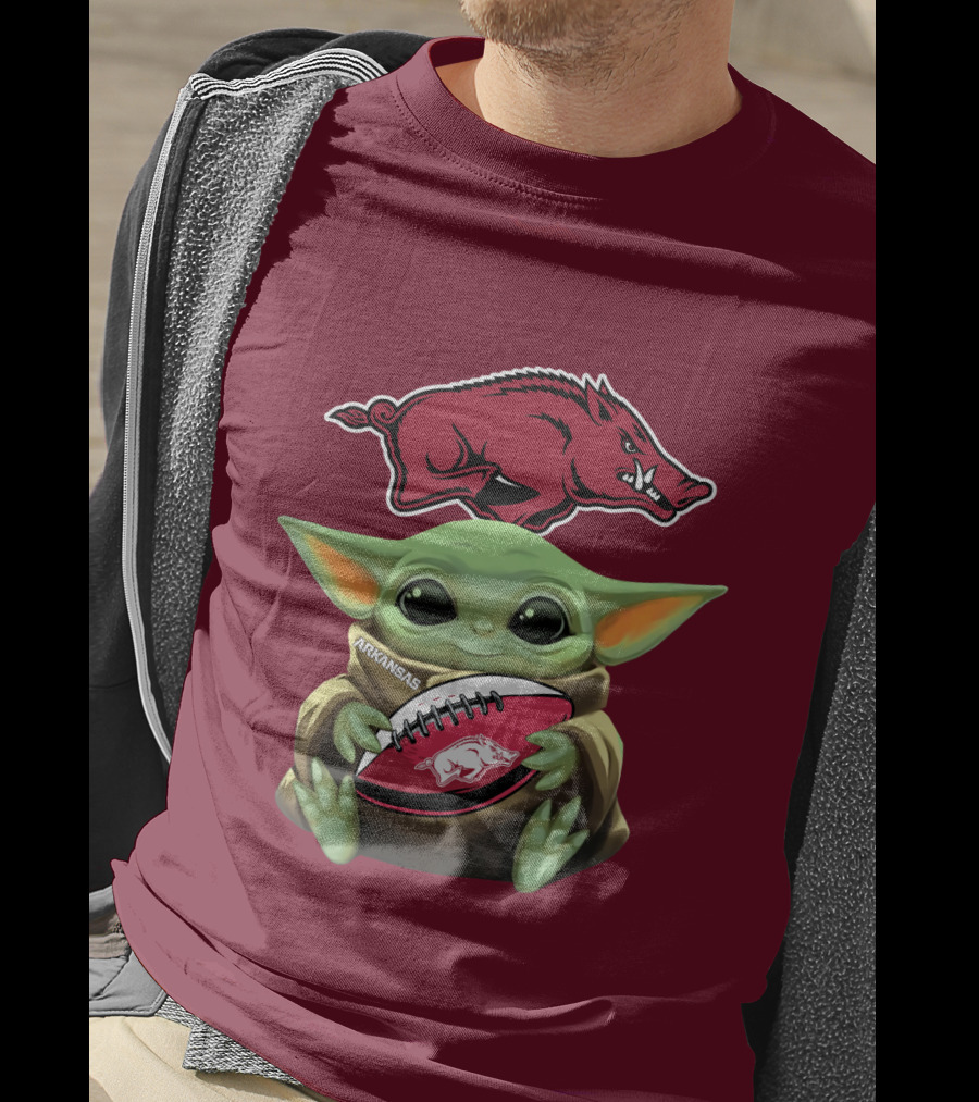 Arkansas Razorbacks Baby Yoda Football Fan T-Shirt