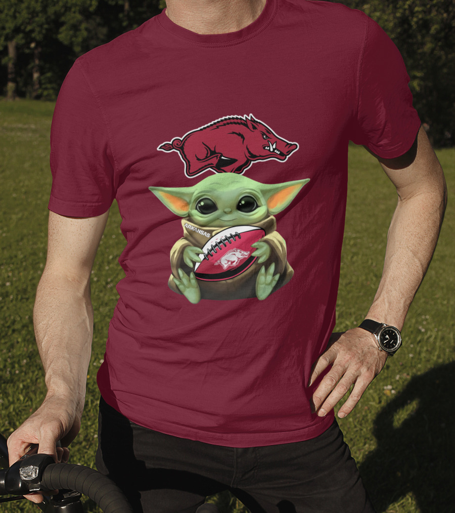 Arkansas Razorbacks Baby Yoda Football Fan T-Shirt