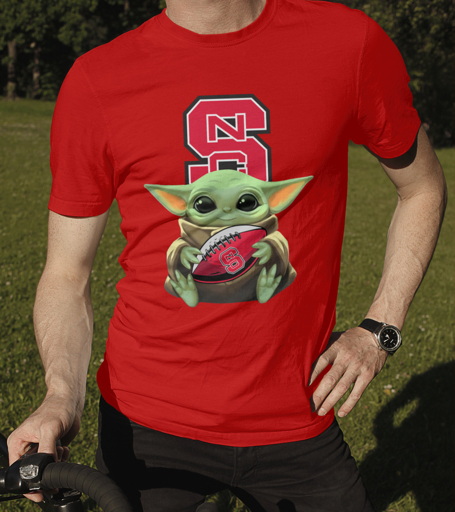 NC State Wolfpack Baby Yoda Football T-Shirt