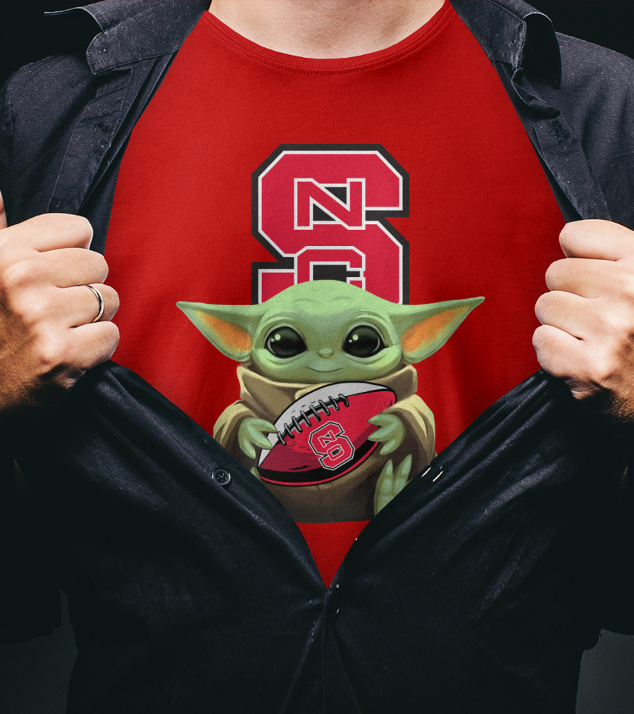 NC State Wolfpack Baby Yoda Football T-Shirt