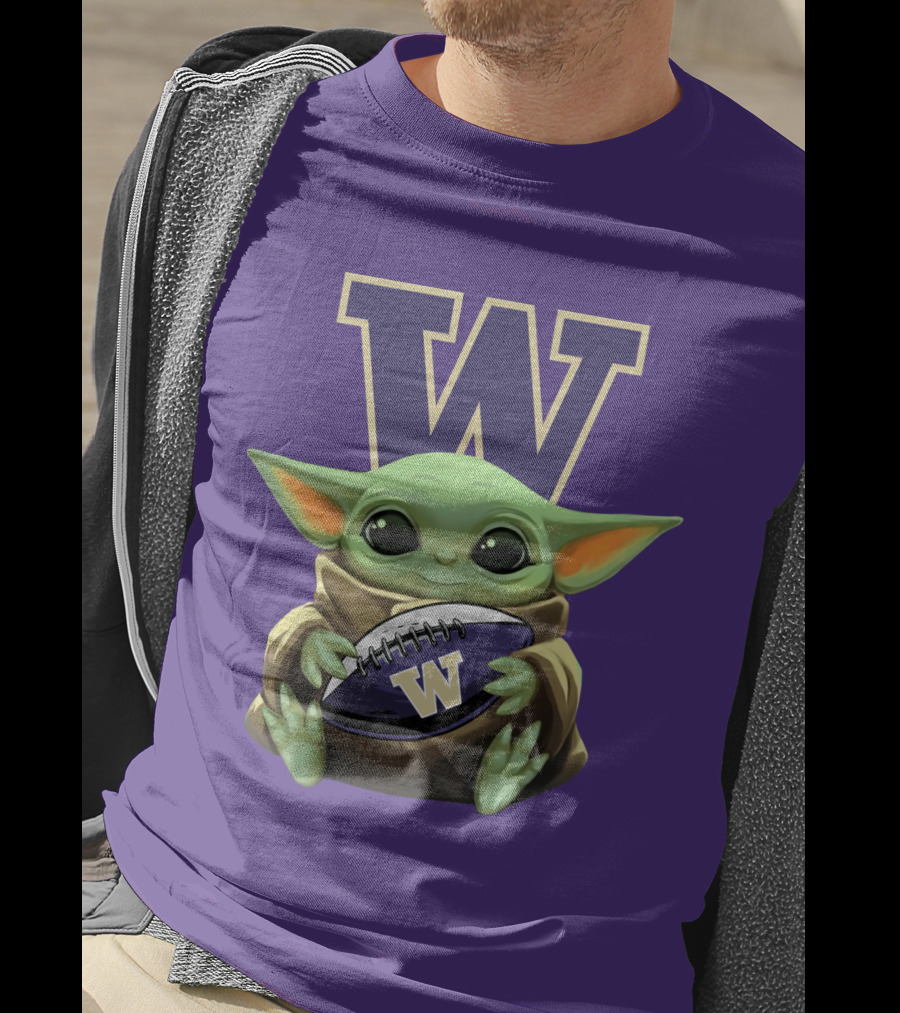 Baby Yoda Holding Washington Huskies Football W T-Shirt
