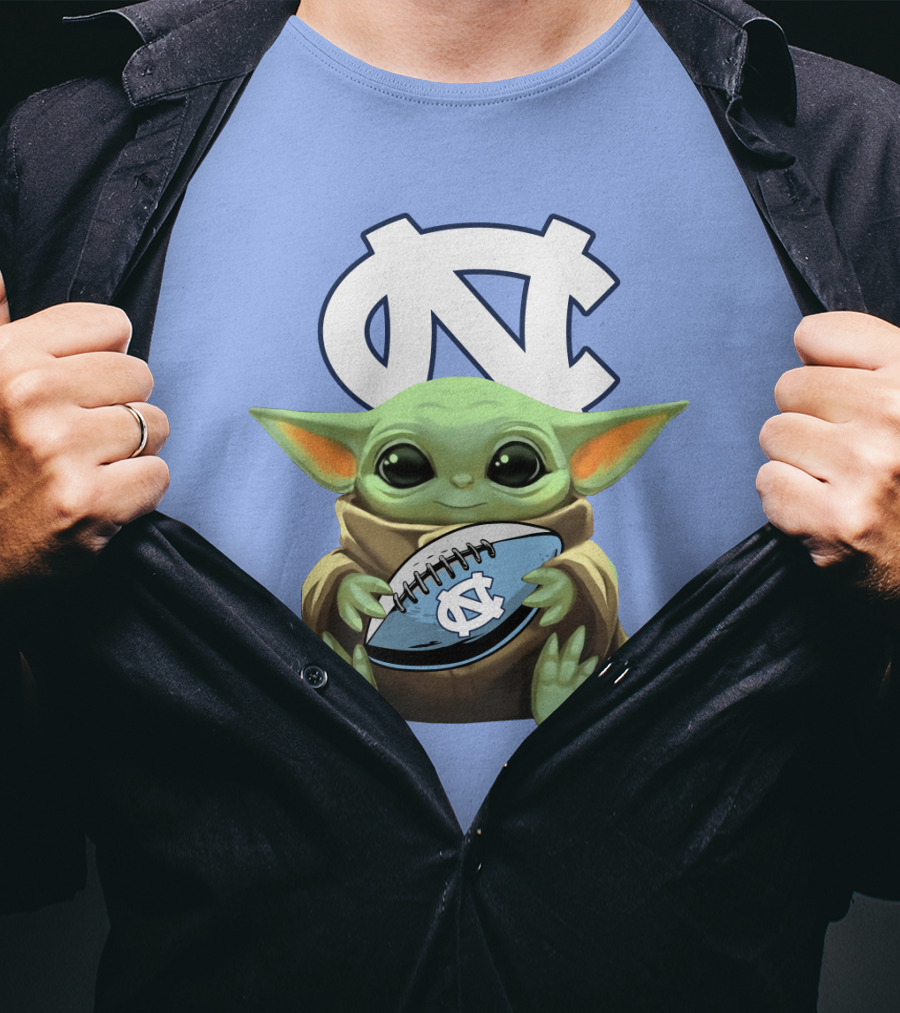 Baby Yoda UNC Tar Heels Football T-Shirt