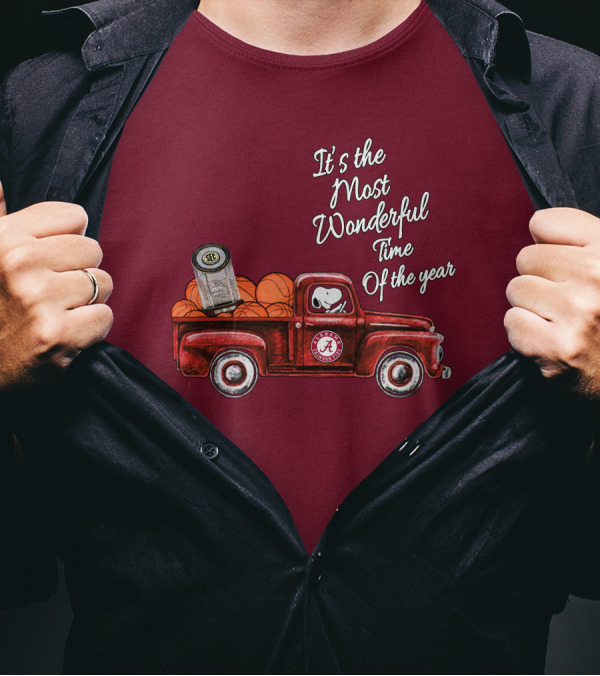 It's The Most Wonderful Time Of The Year Alabama Crimson Tide Basketball Snoopy RTJ Memorial Stadium Red Truck T-Shirt
