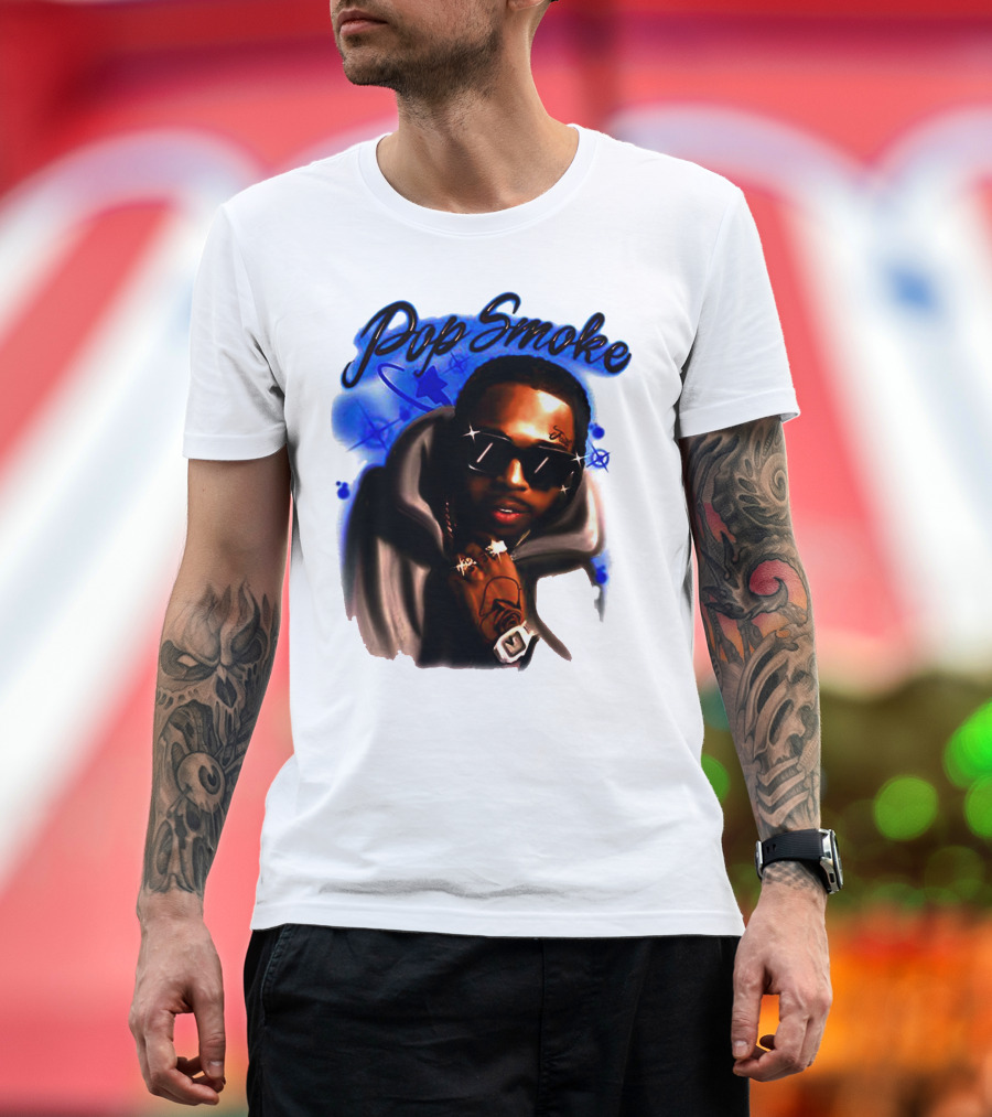 Pop Smoke Airbrush Blue Graffiti T-Shirt