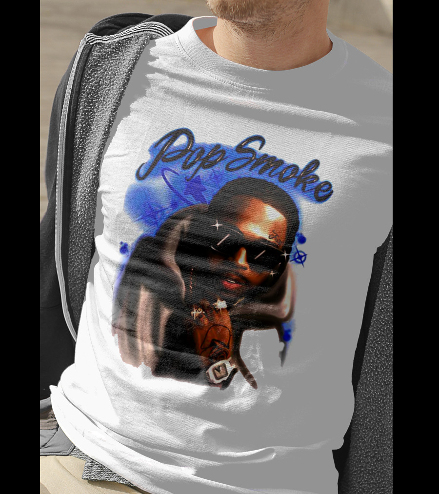 Pop Smoke Airbrush Blue Graffiti T-Shirt