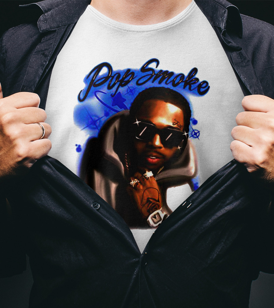 Pop Smoke Airbrush Blue Graffiti T-Shirt