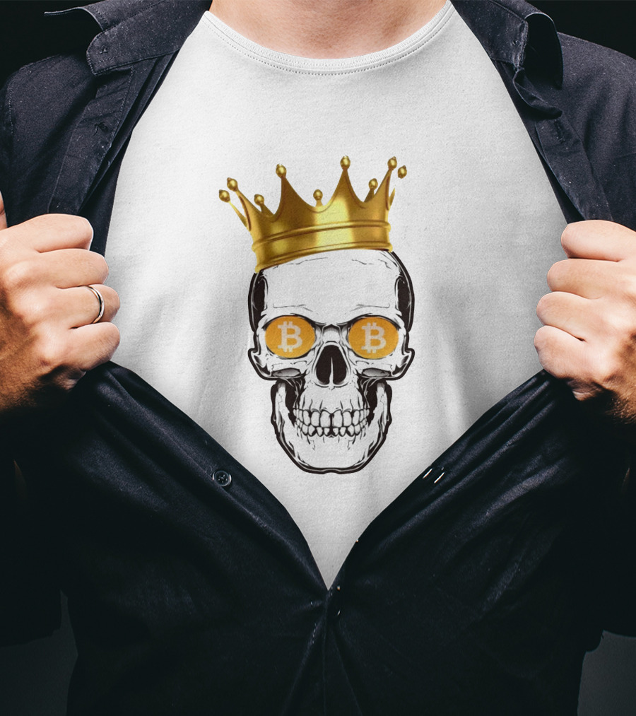 The King Of Bitcoin Skull With Crown And Bitcoin Eyes T-Shirt