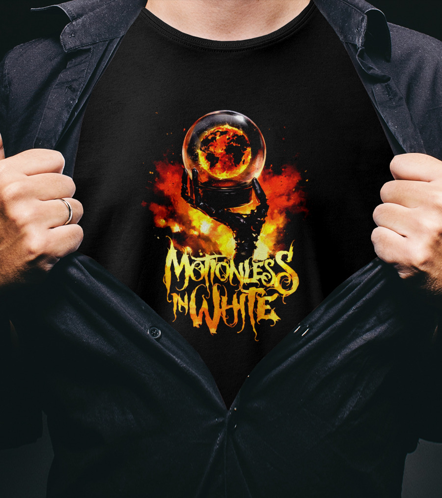 Motionless In White Fiery Hand Holding Globe T-Shirt