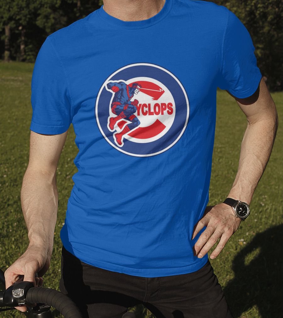 Chicago Cyclops MLB Superhero Logo Blue Background T-Shirt