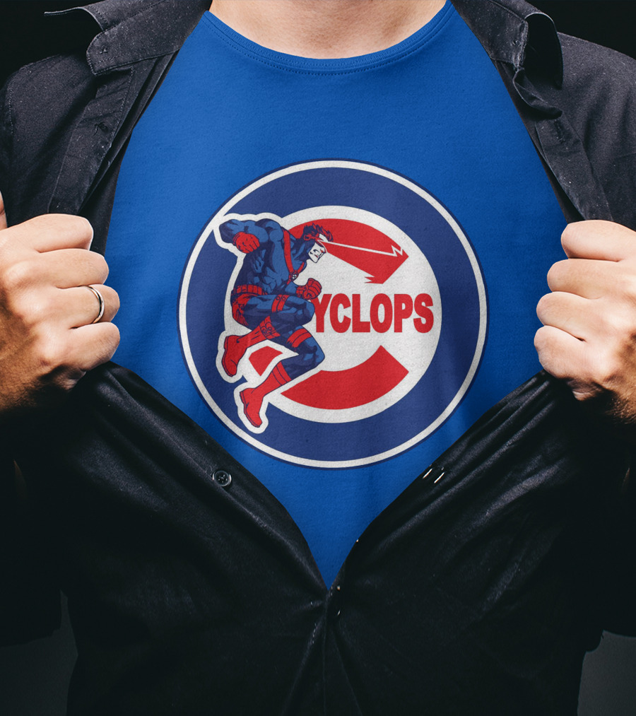 Chicago Cyclops MLB Superhero Logo Blue Background T-Shirt