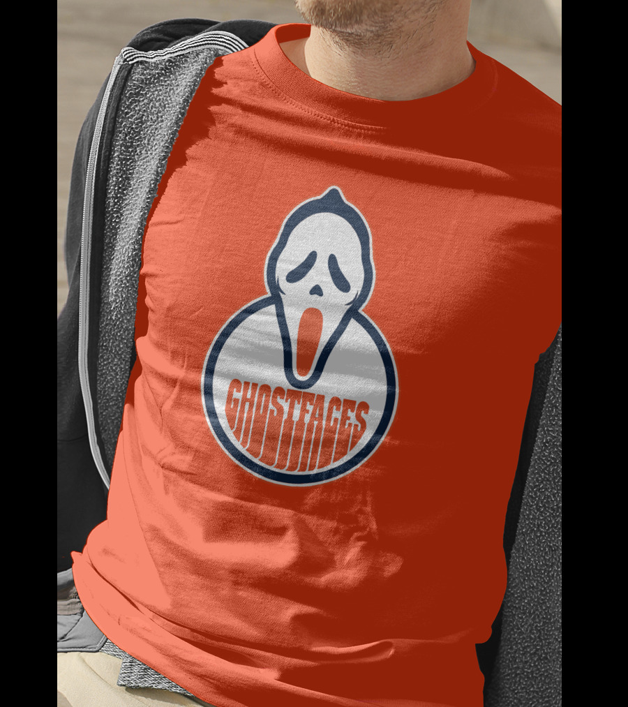 Edmonton Ghostfaces NHL Scream Parody Logo Orange Background T-Shirt