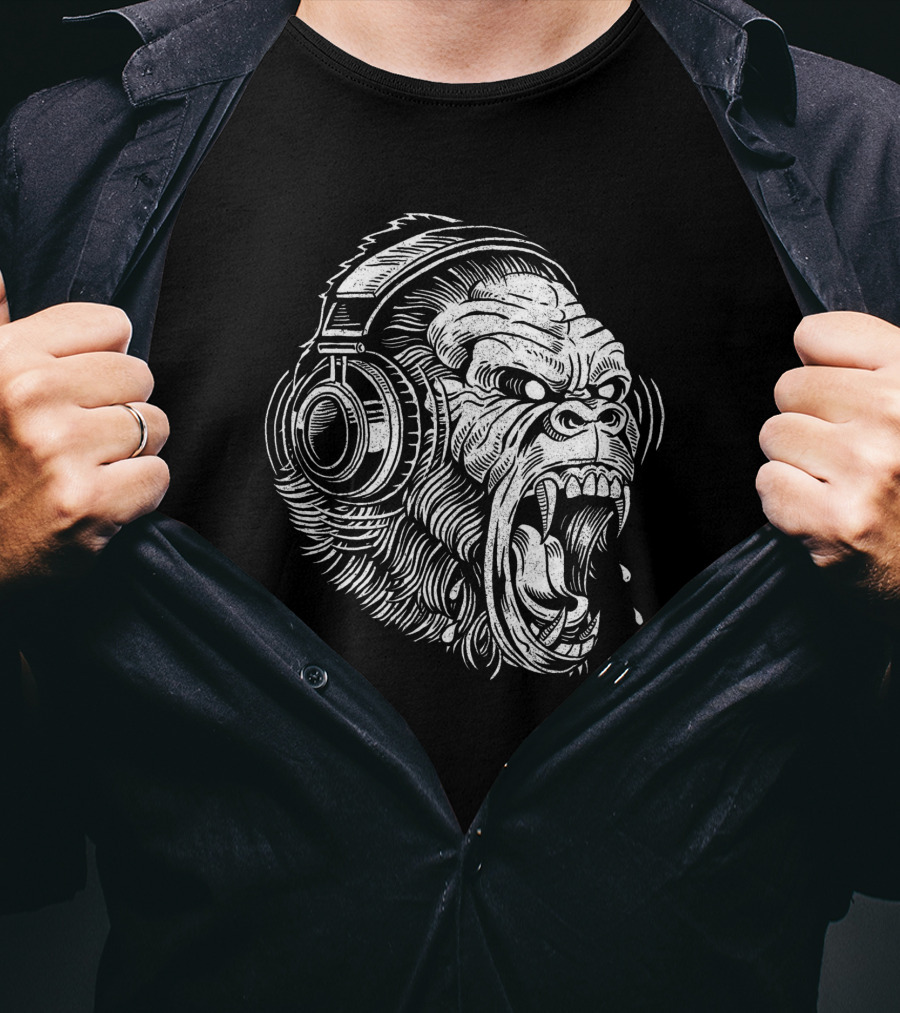 Gorila Vintage Headphones Roaring Ape T-Shirt
